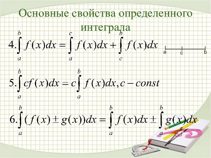 Основные свойства определенного интеграла а b с