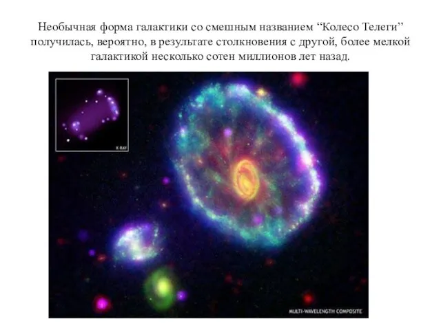 Необычная форма галактики со смешным названием “Колесо Телеги” получилась, вероятно,