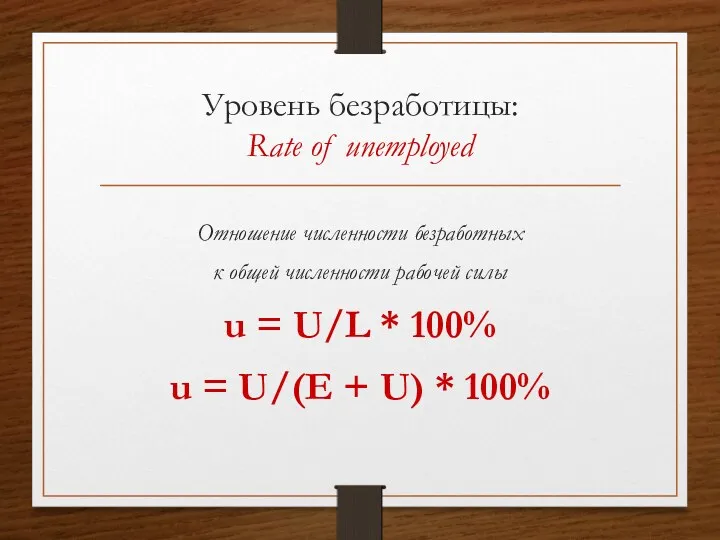 Уровень безработицы: Rate of unemployed Отношение численности безработных к общей