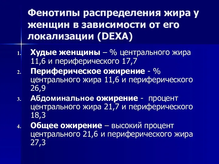 Фенотипы распределения жира у женщин в зависимости от его локализации