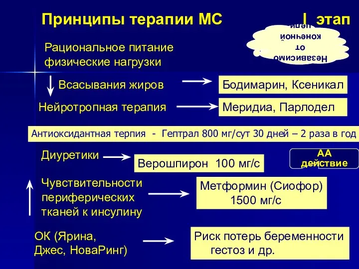 АА действие Независимо от конечной цели лечения Принципы терапии МС