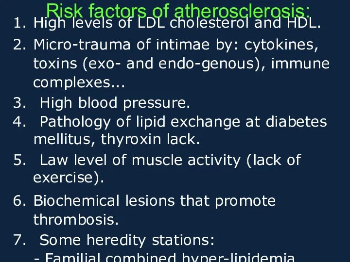 Risk factors of atherosclerosis: High levels of LDL cholesterol and