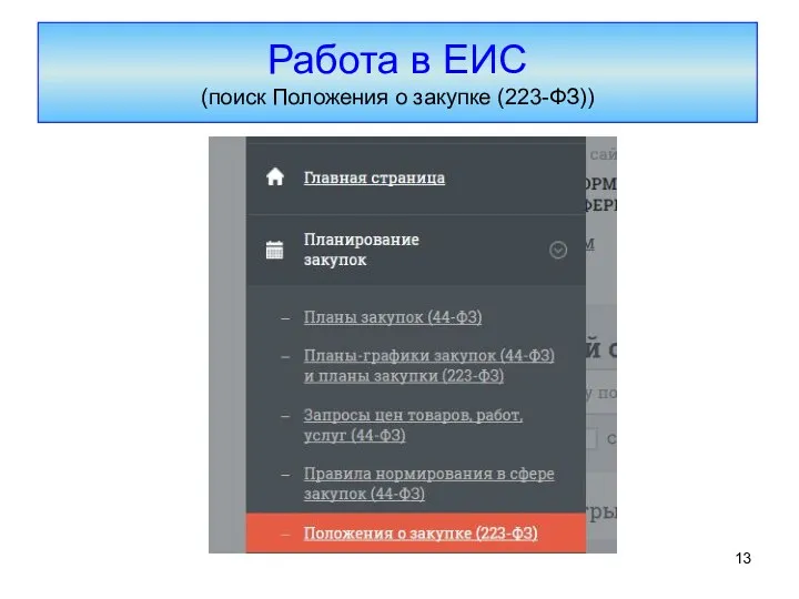 Работа в ЕИС (поиск Положения о закупке (223-ФЗ))