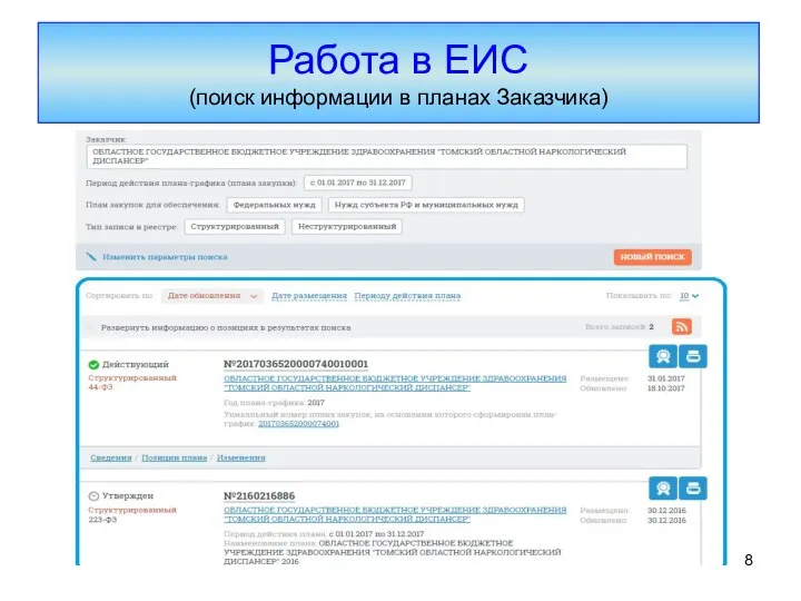 Работа в ЕИС (поиск информации в планах Заказчика)