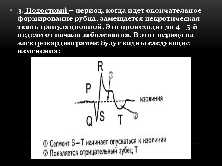 3. Подострый – период, когда идет окончательное формирование рубца, замещается