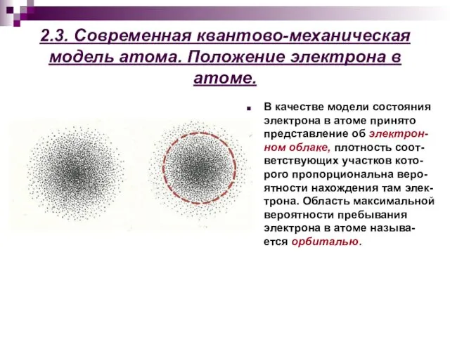 2.3. Современная квантово-механическая модель атома. Положение электрона в атоме. В качестве модели состояния