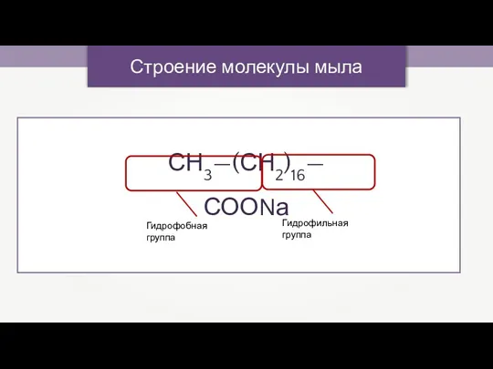 Строение молекулы мыла СН3—(СН2)16—СООNа