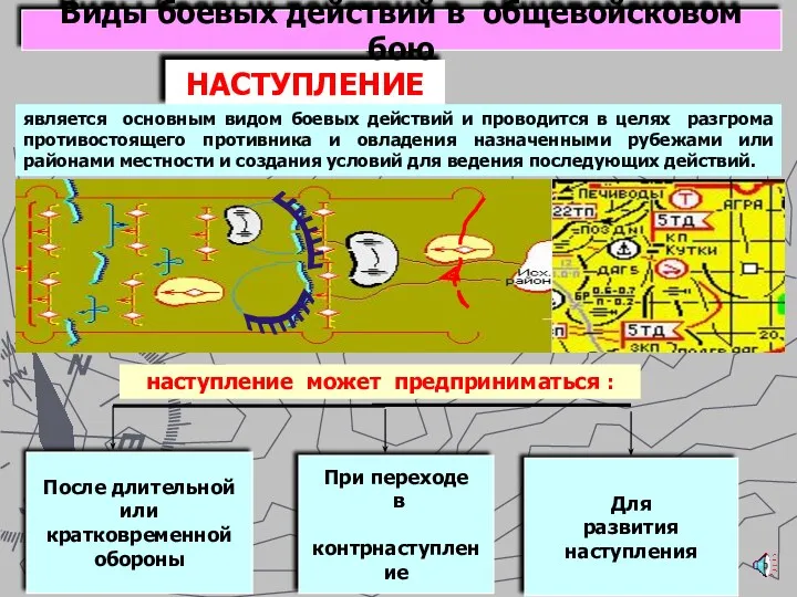 НАСТУПЛЕНИЕ наступление может предприниматься : Виды боевых действий в общевойсковом