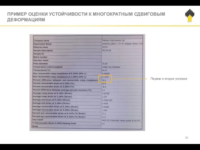 ПРИМЕР ОЦЕНКИ УСТОЙЧИВОСТИ К МНОГОКРАТНЫМ СДВИГОВЫМ ДЕФОРМАЦИЯМ Первое и второе условия