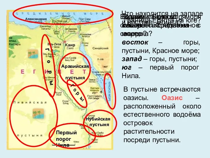 Что находится на западе и востоке Египта? Водами какого моря