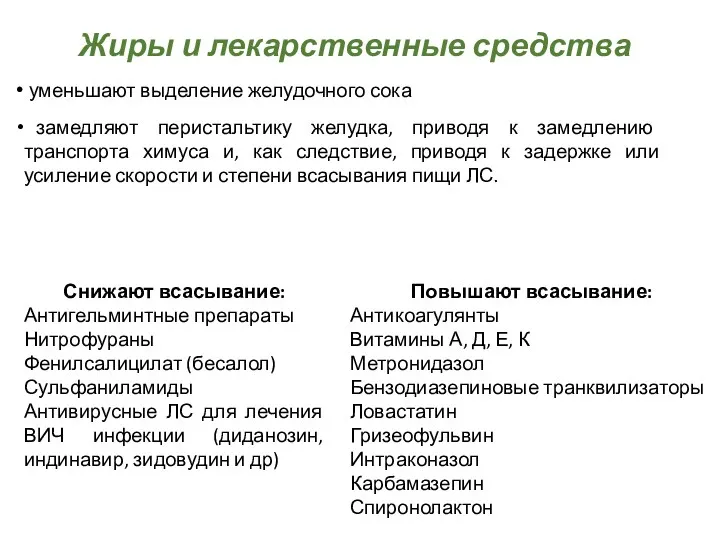 уменьшают выделение желудочного сока замедляют перистальтику желудка, приводя к замедлению