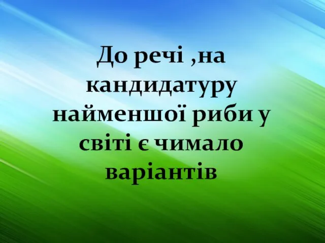 До речі ,на кандидатуру найменшої риби у світі є чимало варіантів