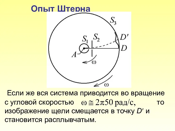 Опыт Штерна Если же вся система приводится во вращение с