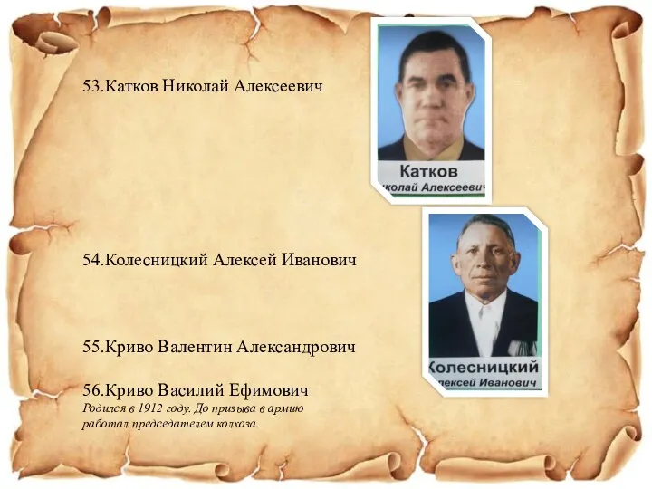 53.Катков Николай Алексеевич 54.Колесницкий Алексей Иванович 55.Криво Валентин Александрович 56.Криво