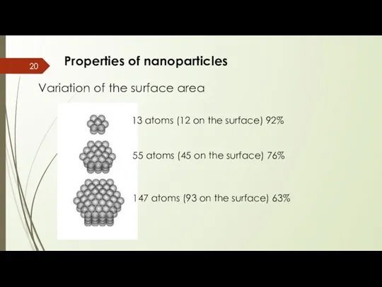 Properties of nanoparticles Variation of the surface area 13 atoms