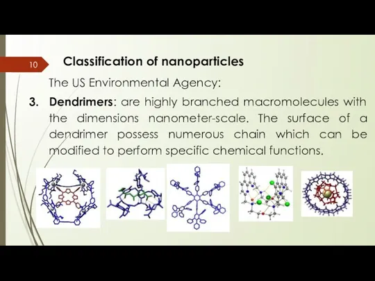 Classification of nanoparticles The US Environmental Agency: Dendrimers: are highly