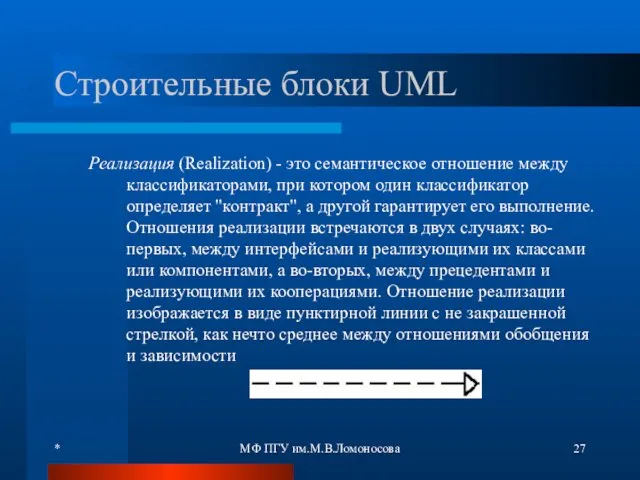 * МФ ПГУ им.М.В.Ломоносова Строительные блоки UML Реализация (Realization) -