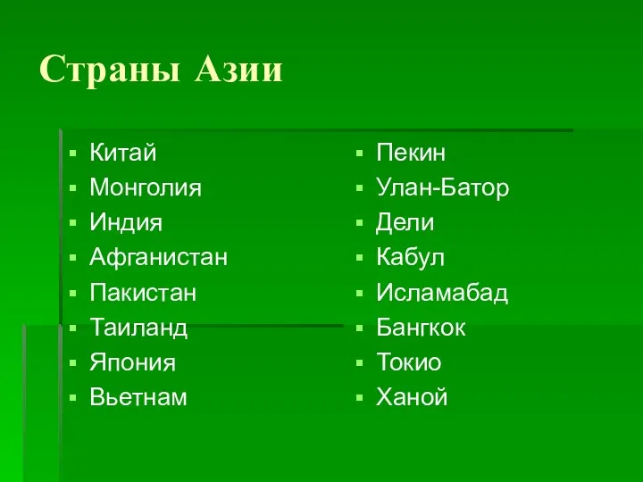 Страны Азии Китай Монголия Индия Афганистан Пакистан Таиланд Япония Вьетнам