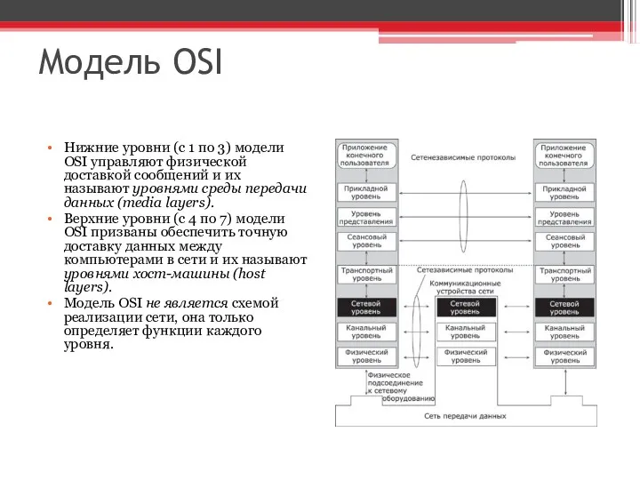 Модель OSI Нижние уровни (с 1 по 3) модели OSI