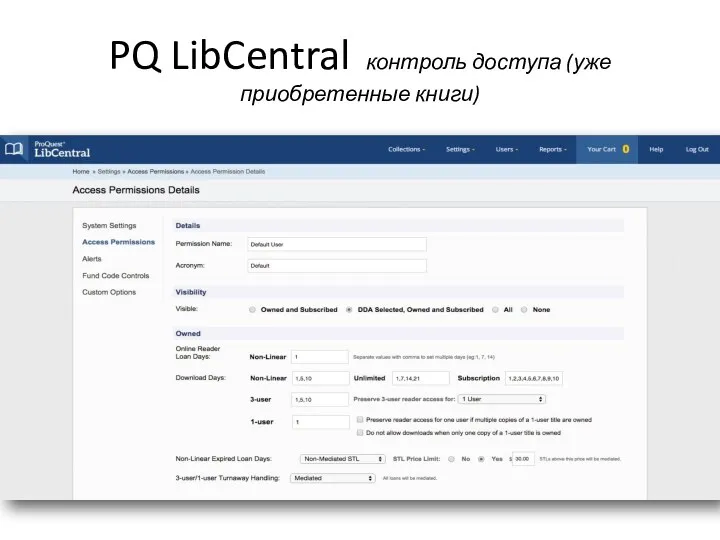 PQ LibCentral контроль доступа (уже приобретенные книги)
