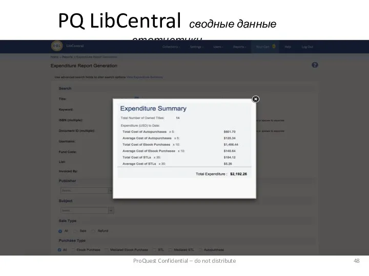 PQ LibCentral сводные данные статистики ProQuest Confidential – do not distribute