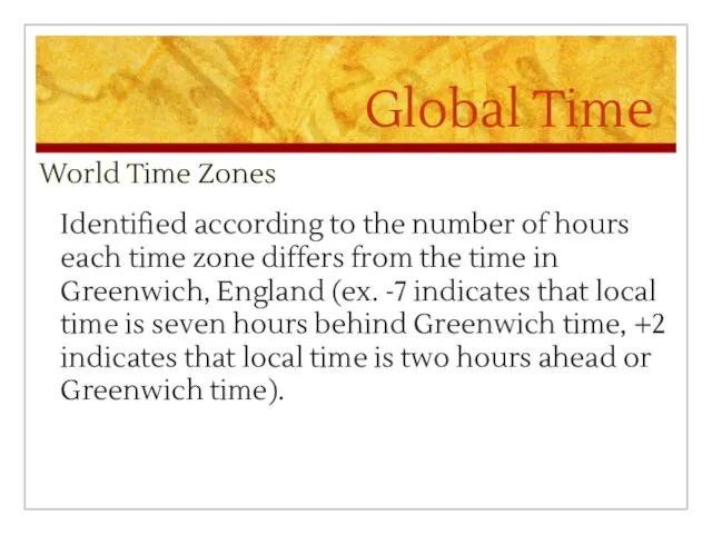 Global Time World Time Zones Identified according to the number