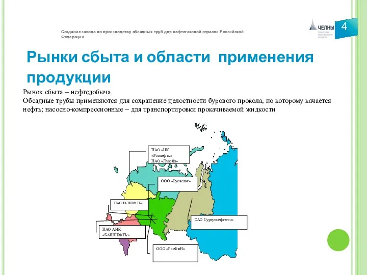 4 Рынки сбыта и области применения продукции Рынок сбыта –