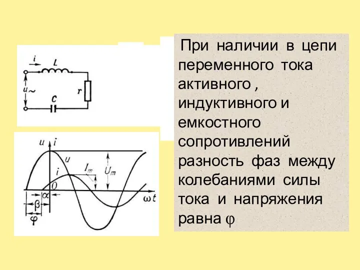 При наличии в цепи переменного тока активного , индуктивного и