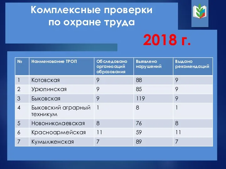 Комплексные проверки по охране труда 2018 г.