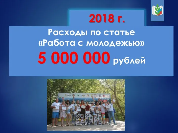 Расходы по статье «Работа с молодежью» 5 000 000 рублей