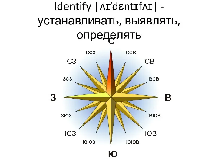 Identify |ʌɪ’dɛntɪfʌɪ| - устанавливать, выявлять, определять