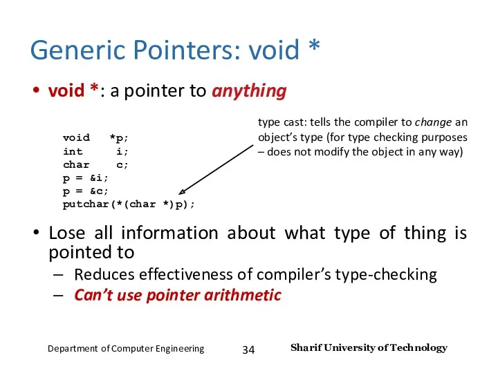 Generic Pointers: void * void *: a pointer to anything