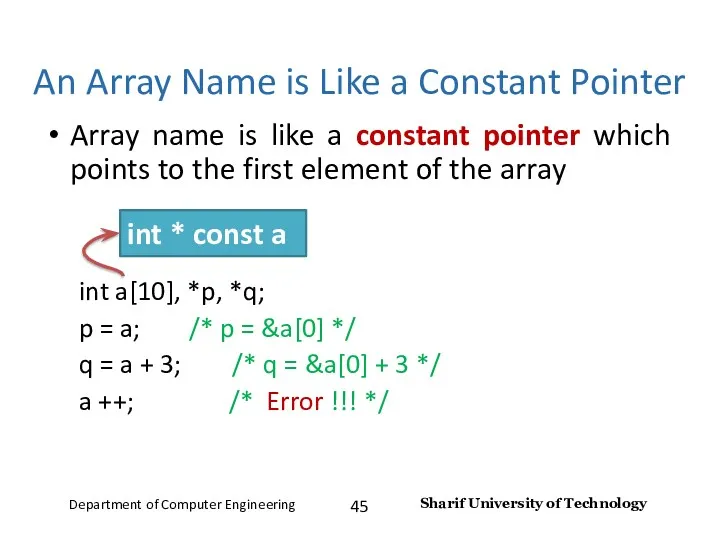 An Array Name is Like a Constant Pointer Array name