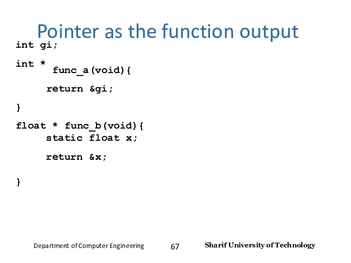 Pointer as the function output int gi; int * func_a(void){