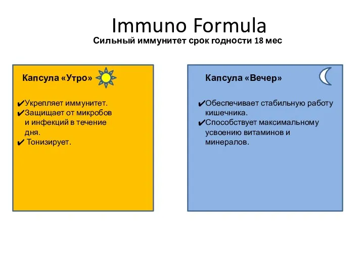 Immuno Formula Сильный иммунитет срок годности 18 мес Упаковка продукта