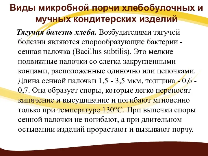 Виды микробной порчи хлебобулочных и мучных кондитерских изделий Тягучая болезнь