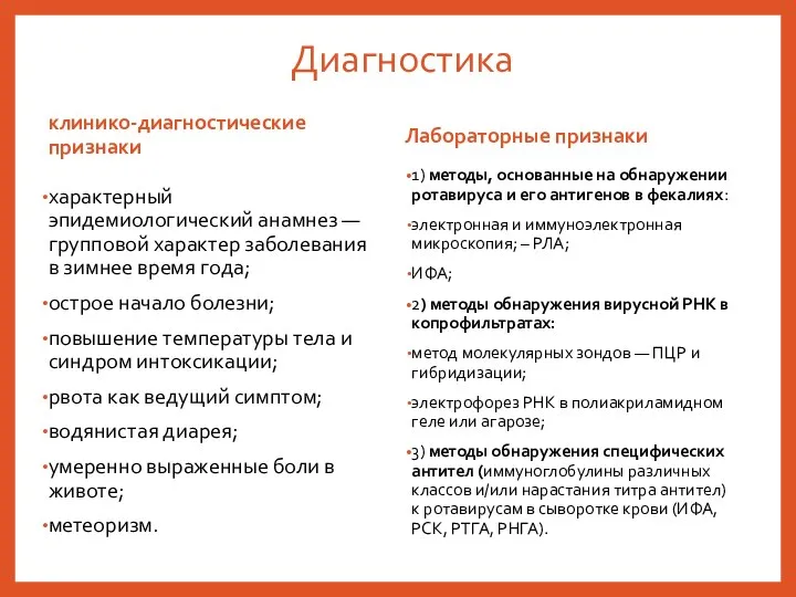 Диагностика клинико-диагностические признаки характерный эпидемиологический анамнез — групповой характер заболевания