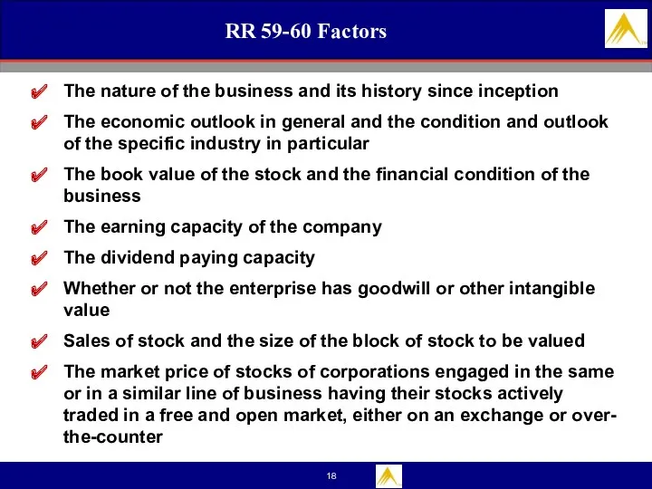 RR 59-60 Factors The nature of the business and its history since inception