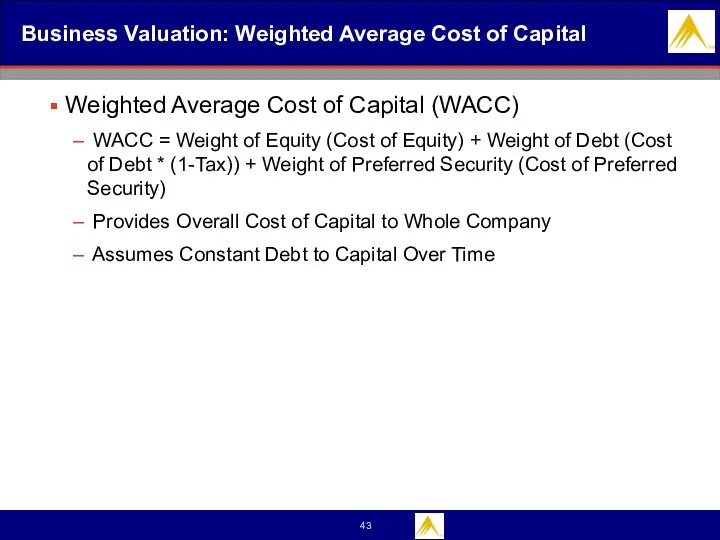 Business Valuation: Weighted Average Cost of Capital Weighted Average Cost of Capital (WACC)