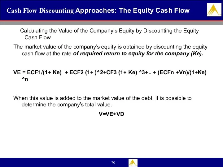 Cash Flow Discounting Approaches: The Equity Cash Flow Calculating the Value of the