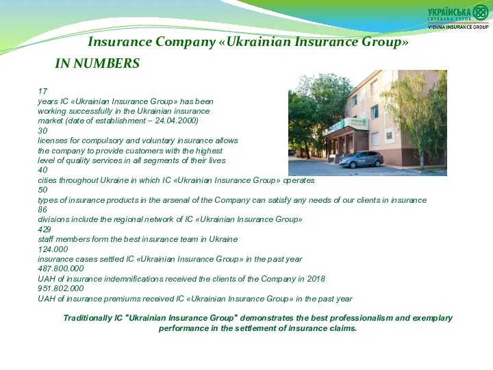 IN NUMBERS Insurance Company «Ukrainian Insurance Group» 17 years IC