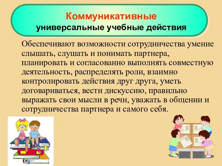 Обеспечивают возможности сотрудничества умение слышать, слушать и понимать партнера, планировать