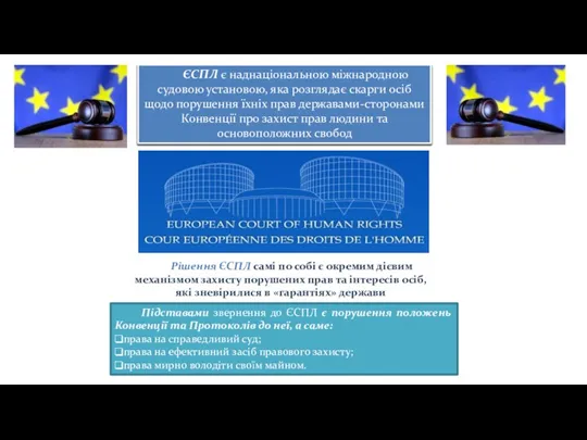 ЄСПЛ є наднаціональною міжнародною судовою установою, яка розглядає скарги осіб