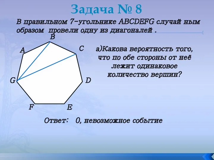 Задача № 8 В правильном 7-угольнике ABCDEFG случайным образом провели