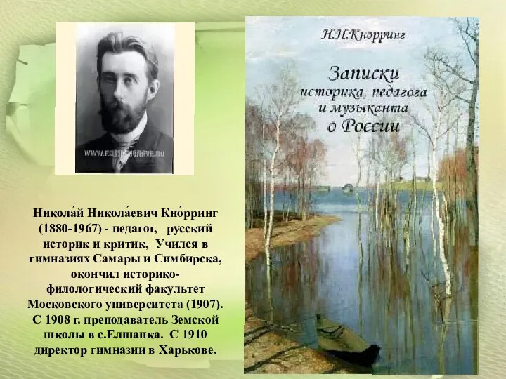 Никола́й Никола́евич Кно́рринг (1880-1967) - педагог, русский историк и критик,