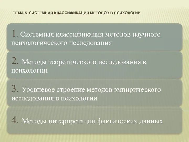 ТЕМА 5. СИСТЕМНАЯ КЛАССИФИКАЦИЯ МЕТОДОВ В ПСИХОЛОГИИ