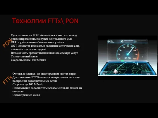 Технолгии FTTx\ PON Суть технологии PON заключается в том, что