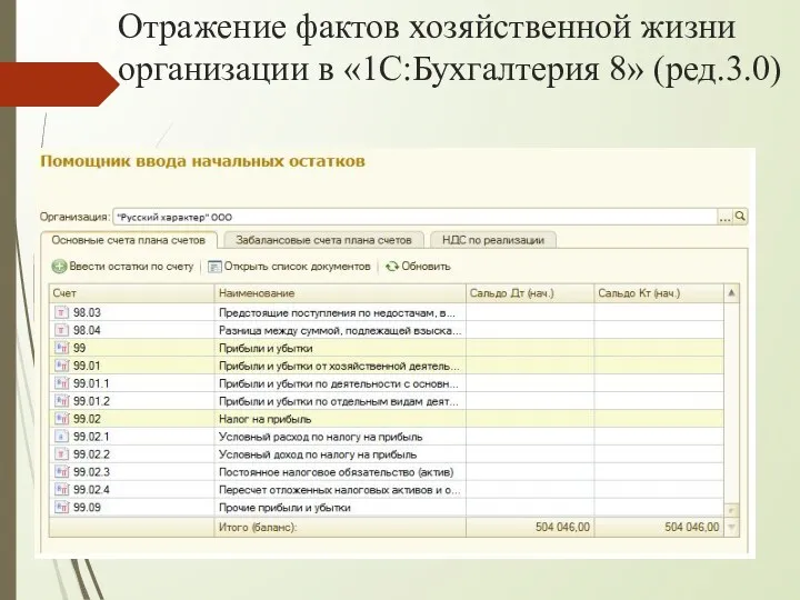 Отражение фактов хозяйственной жизни организации в «1С:Бухгалтерия 8» (ред.3.0)