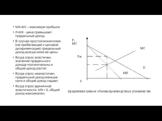 MR=MC – максимум прибыли P>MR - цена превышает предельный доход