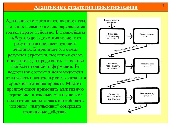 Адаптивные стратегии проектирования 9 Адаптивные стратегии отличаются тем, что в